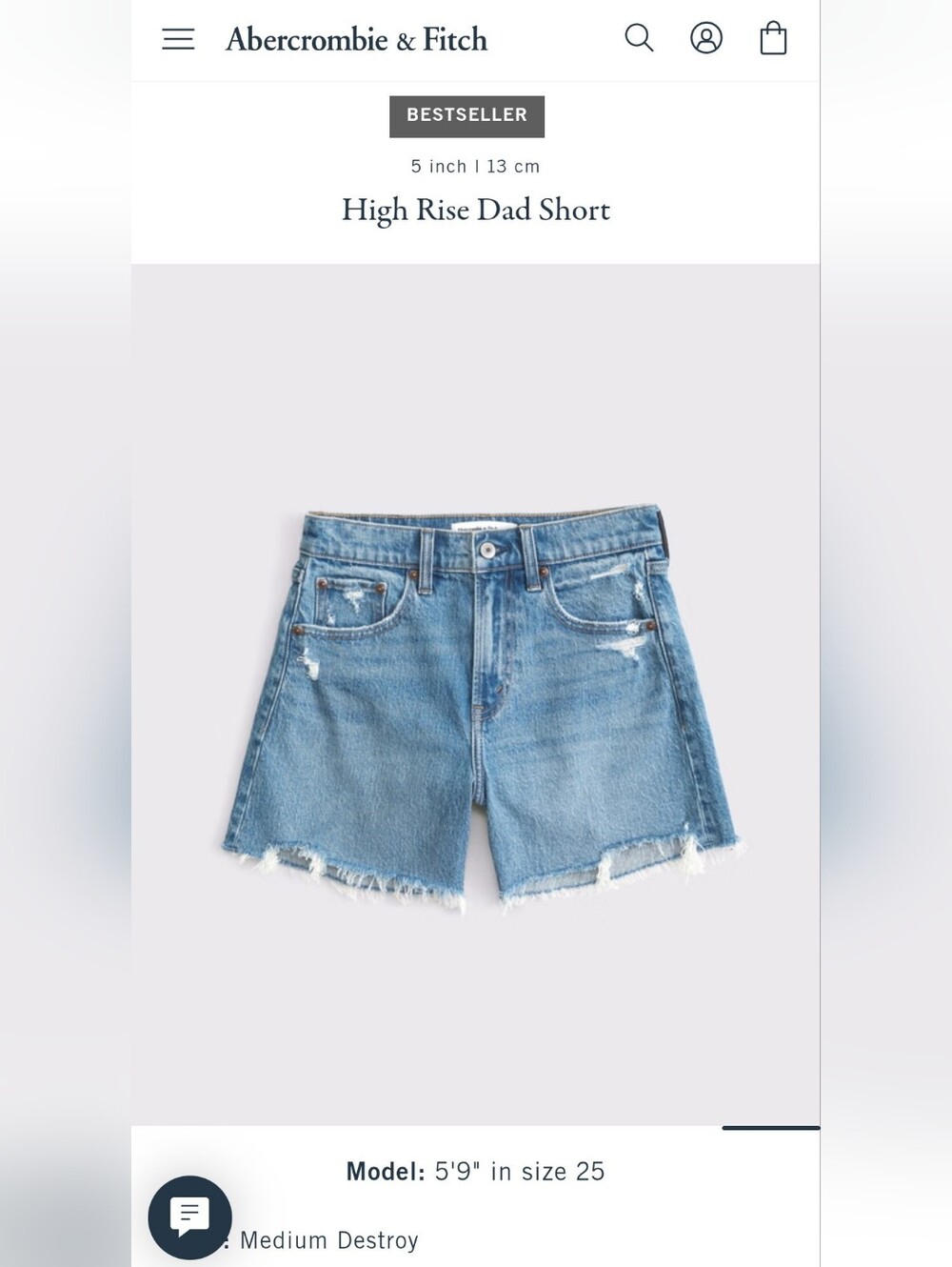 Abercrombie High Rise Dad Jean Shorts, size 28 I'm